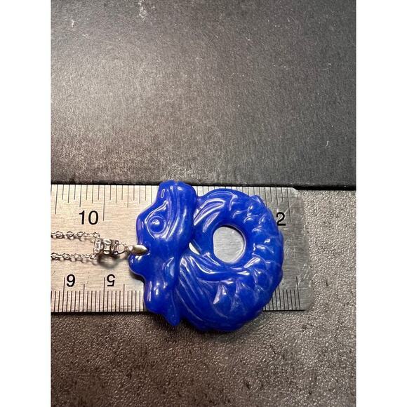 NEW Blue Jade dragon sterling silver pendant and chain - Picture 6 of 12
